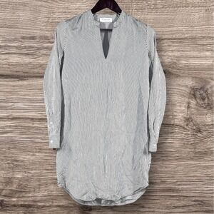 Everlane 100% Silk Split Neck Shirt Dress Size 4 Striped Classic Shift Preppy